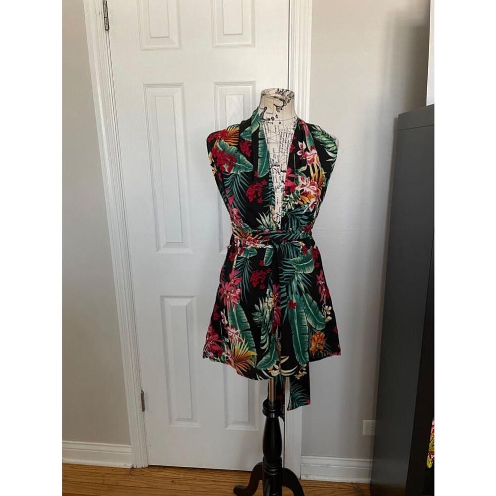 Tropical V-Neck Tie Wrap Multi-colorful coastal flashy festival 1XL shorts tank